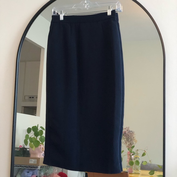 ASOS Navy Wrapped Ruffled Midi Skirt - Picture 2 of 4